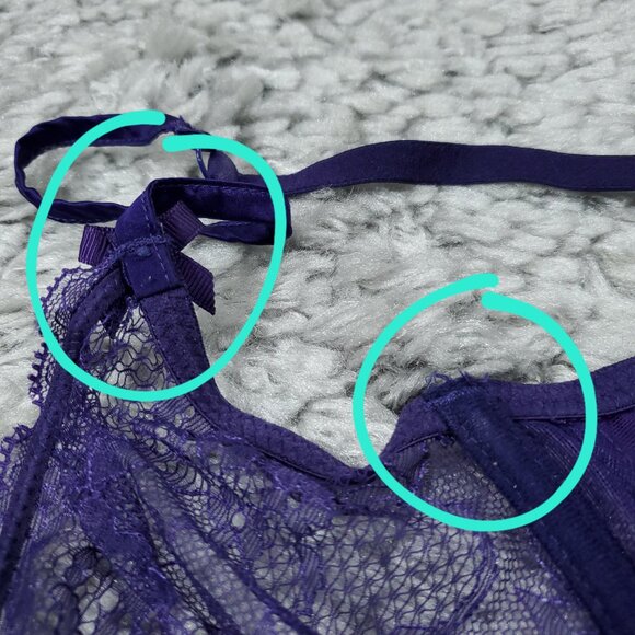 READ Mimi Holliday Unlined Underwire Lace Bra Purple Size 34D Silk Blend - Picture 3 of 9